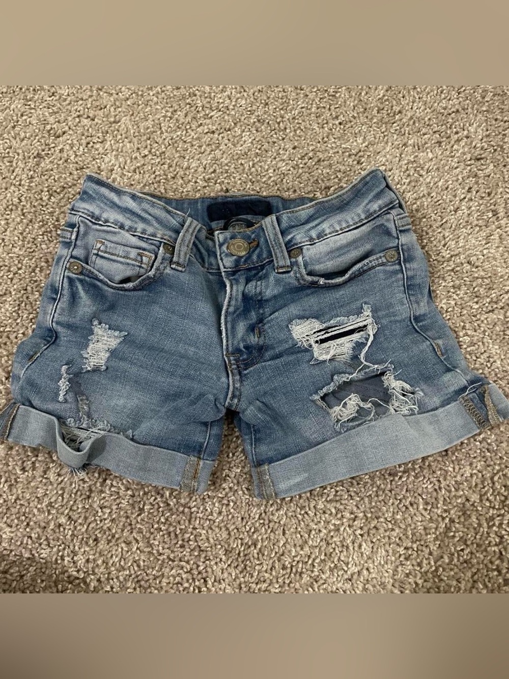 Aeropostale Women's Distressed Rolled Cuff Denim Shorts - Blue